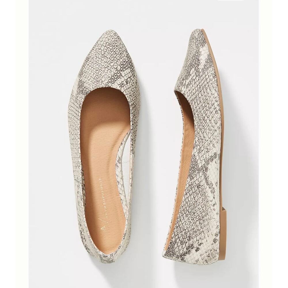 Anthropologie Motif Ballet Flats Pointed Toe Snakeskin Printed Leather Size 9